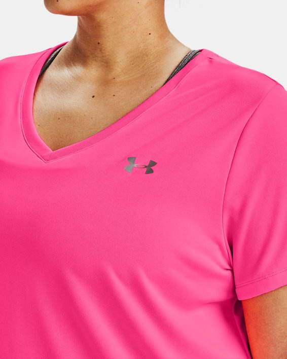 Women's UA Tech™ Short Sleeve V-Neck, Pink, pdpMainDesktop image number 2